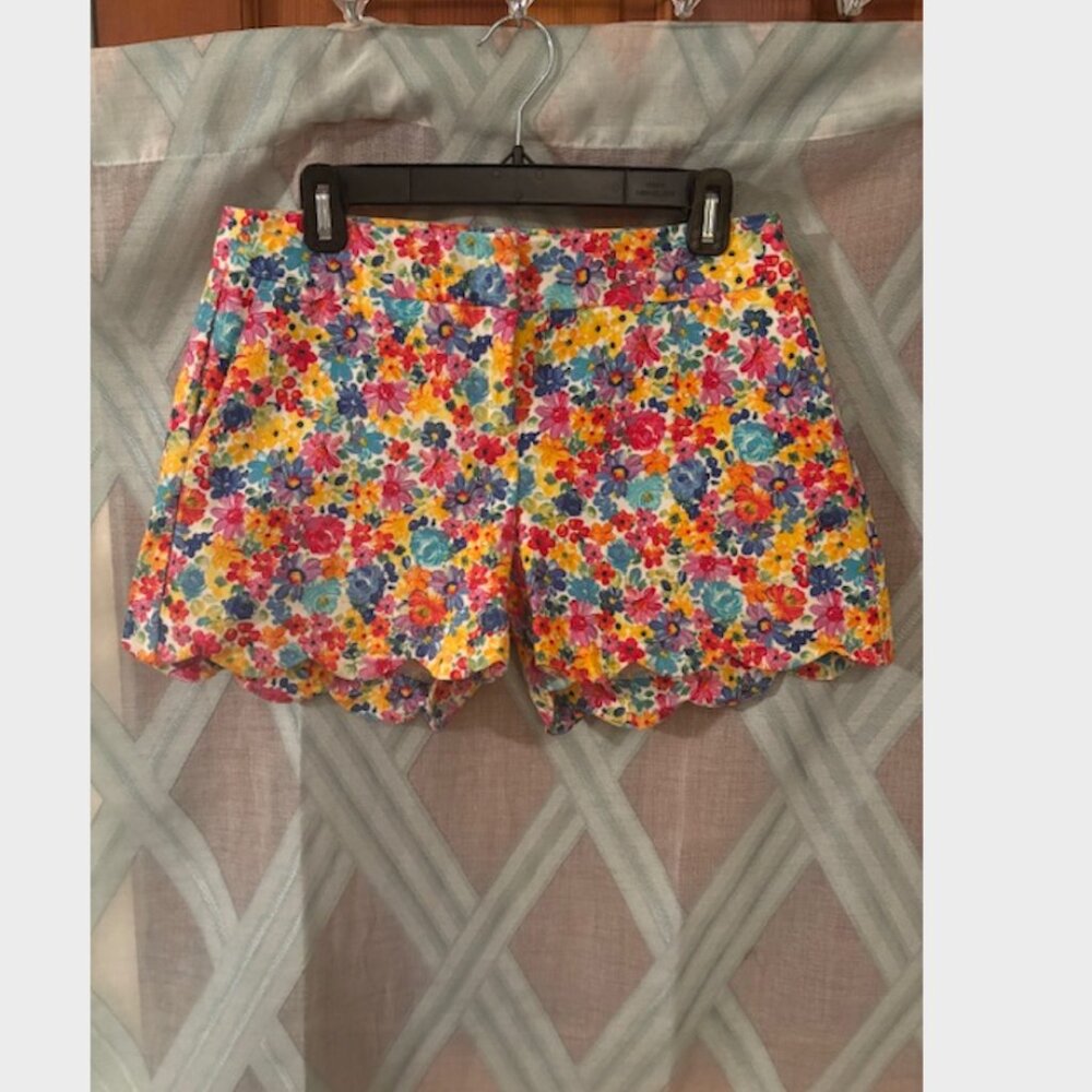 Floral Colorful Dress Shorts with Scalloped Detail